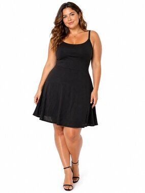 Black Athletic Tank Dress Built In Shorts Romper 1X Activewear Tennis Skort